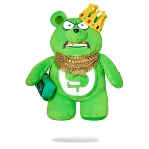 Sprayground Money Bear 12 Chainz Backpack🔥New Green Gold Chains Teddy Bear Bag
